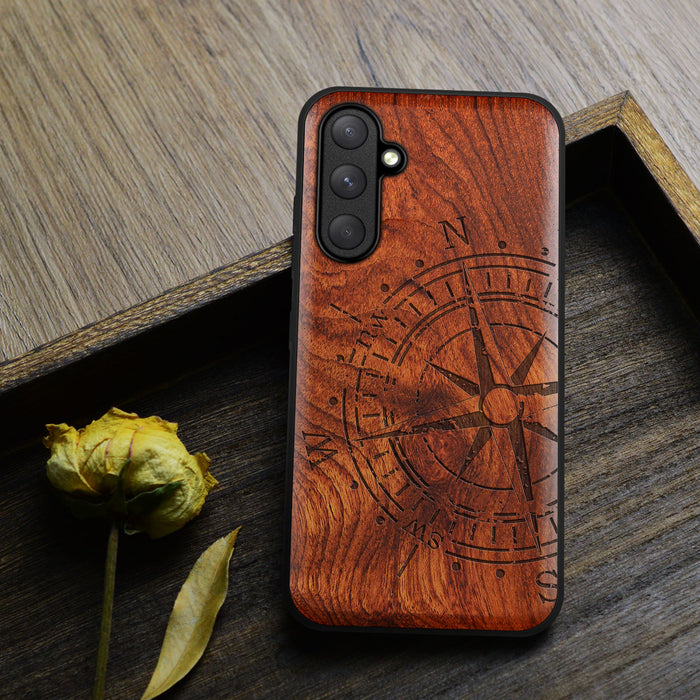 The Incomplete Compass, Classic Engraved Wood & TPU Case - Artisanal Cover for Samsung Galaxy