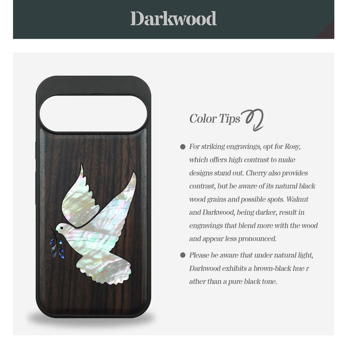 The Dove with Olive Branch, Hand-Inlaid Wood & Mother of Pearl Case - Artisanal Cover for Google Pixel