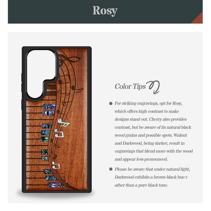 Melodic Wave Symphony, Hand-Inlaid Wood & Mother of Pearl Case - Artisanal Cover for Samsung Galaxy
