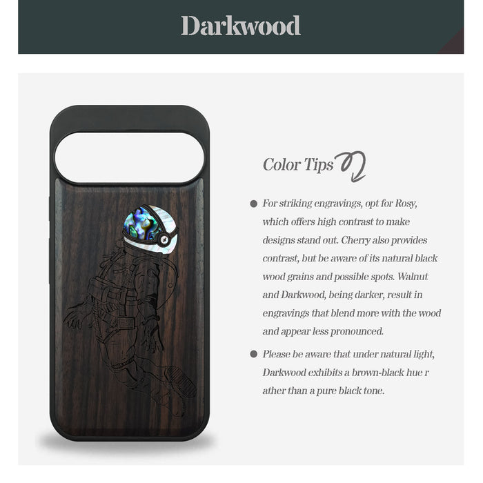 The Floating Astronaut, Hand-Inlaid Wood & Mother of Pearl Case - Artisanal Cover for Google Pixel