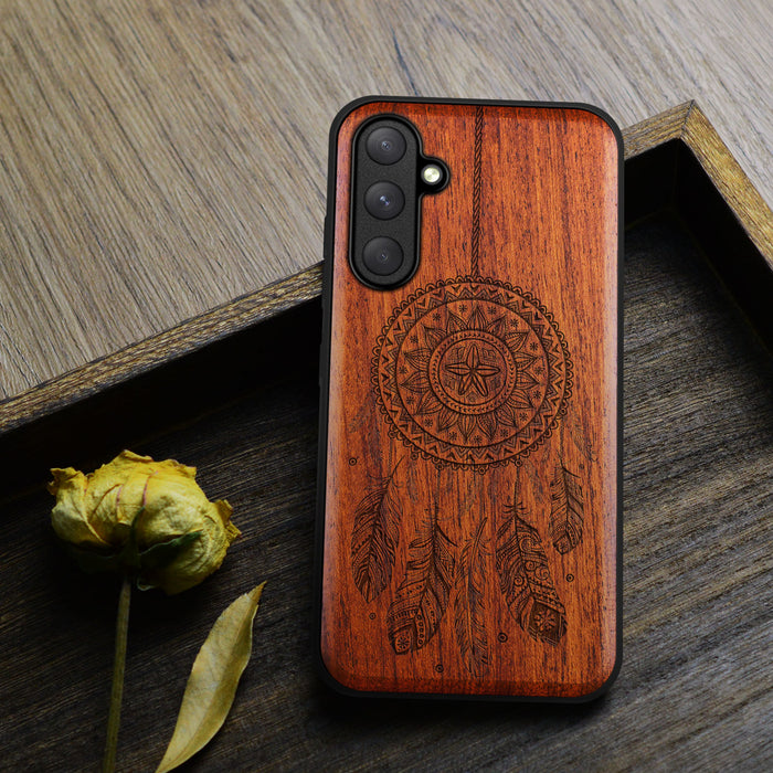 The Dreamcatcher's Embrace, Classic Engraved Wood & TPU Case - Artisanal Cover for Samsung Galaxy