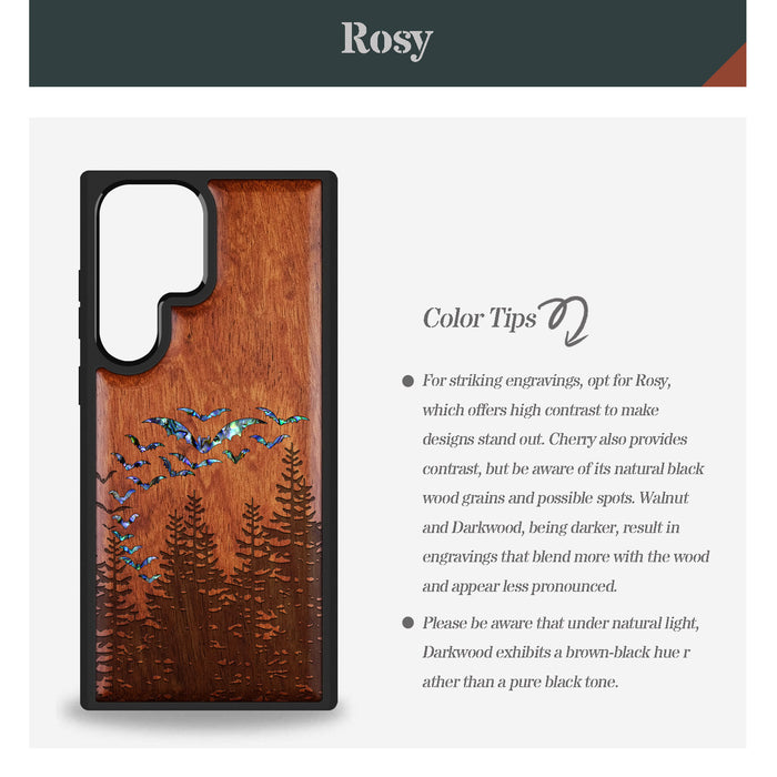 Bats Over the Forest, Hand-Inlaid Wood & Mother of Pearl Case - Artisanal Cover for Samsung Galaxy