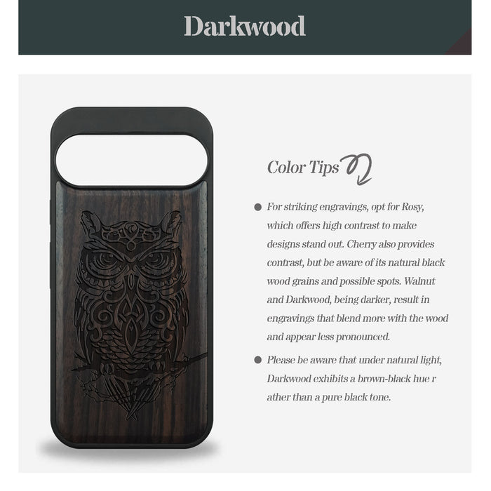 An Owl Perched on a Branch, Classic Engraved Wood & TPU Case - Artisanal Cover for Google Pixel
