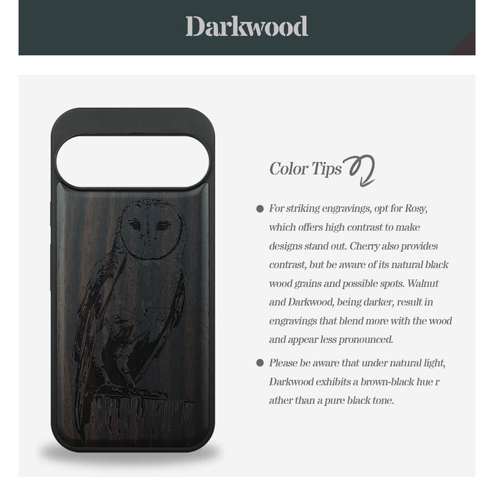 The Majestic Barn Owl, Classic Engraved Wood & TPU Case - Artisanal Cover for Google Pixel