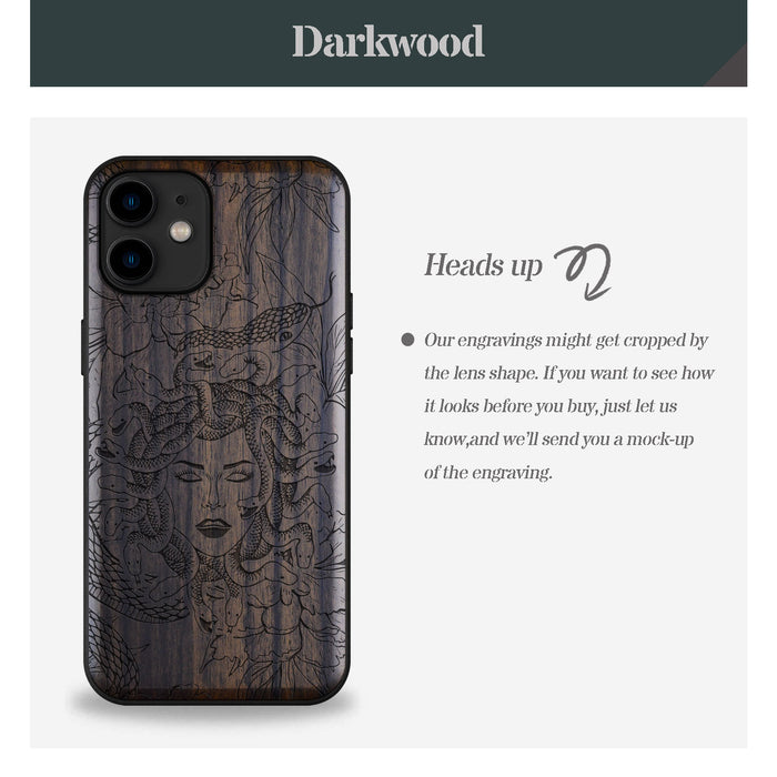 The Medusa Enigma, Classic Engraved Wood & TPU Case - Artisanal Cover for Apple iPhone