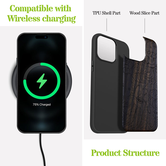 Handlesekunst, Classic Engraved Wood & TPU Case - Artisanal Cover for Apple iPhone
