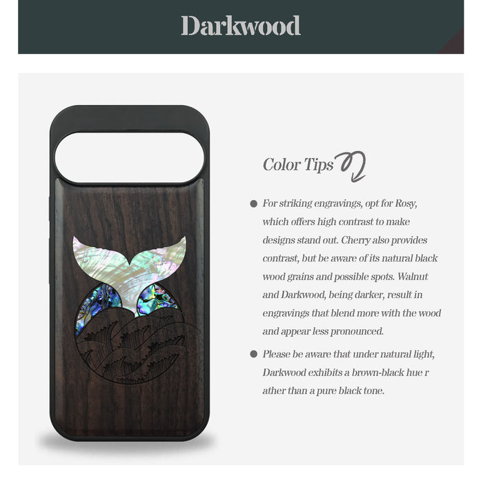The Whale's Tail, Hand-Inlaid Wood & Mother of Pearl Case - Artisanal Cover for Google Pixel