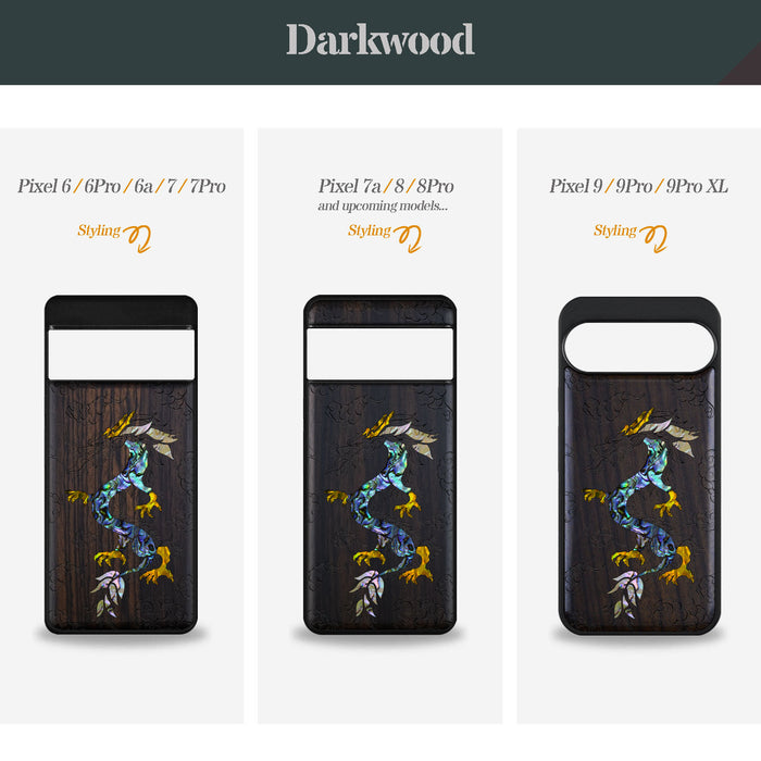 The Dragon's Ascen, Hand-Inlaid Wood & Mother of Pearl Case - Artisanal Cover for Google Pixel