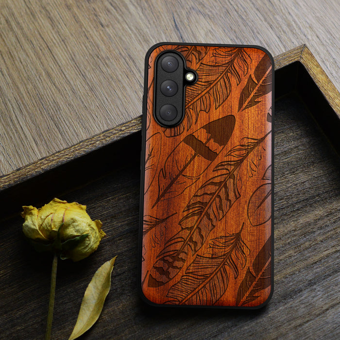 The Feathered Array, Classic Engraved Wood & TPU Case - Artisanal Cover for Samsung Galaxy