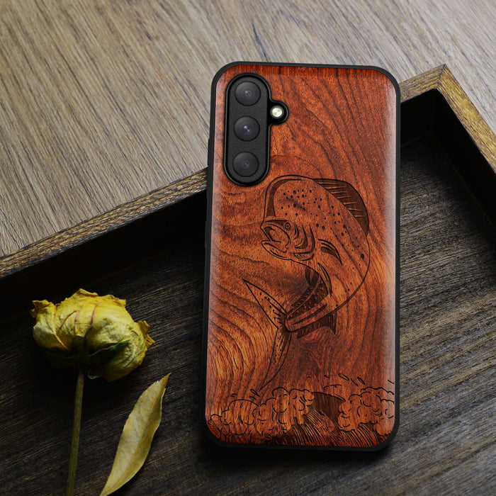 The Majestic Mahi-Mahi, Classic Engraved Wood & TPU Case - Artisanal Cover for Samsung Galaxy