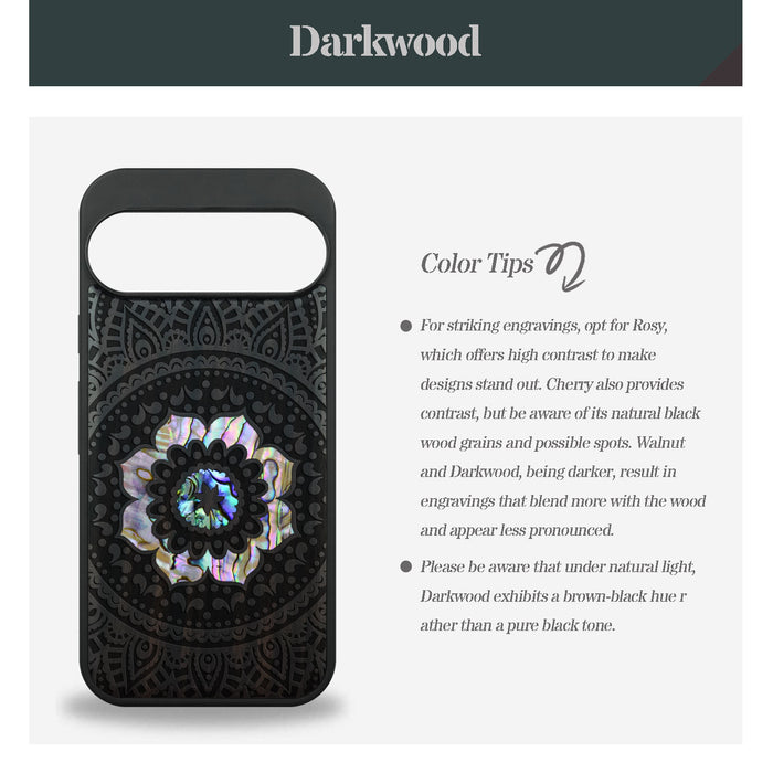 The Indian Floral Mandala, Hand-Inlaid Wood & Mother of Pearl Case - Artisanal Cover for Google Pixel