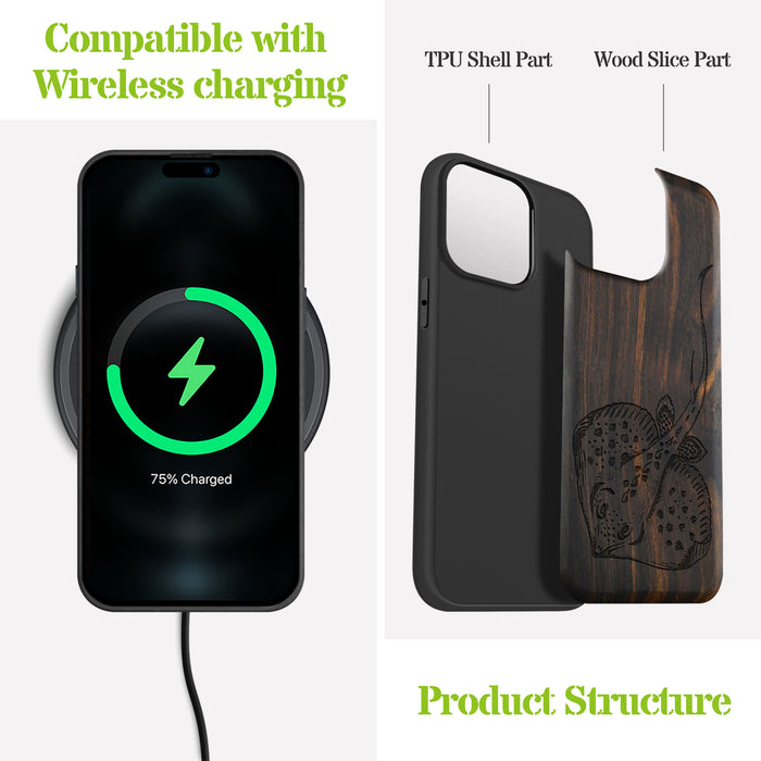 Stingray in Scratch Board Artistry, Classic Engraved Wood & TPU Case - Artisanal Cover for Apple iPhone