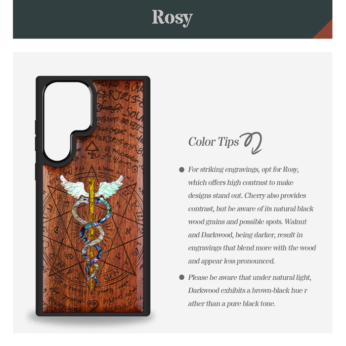 An Octagonal Star Embrace, Hand-Inlaid Wood & Mother of Pearl Case - Artisanal Cover for Samsung Galaxy