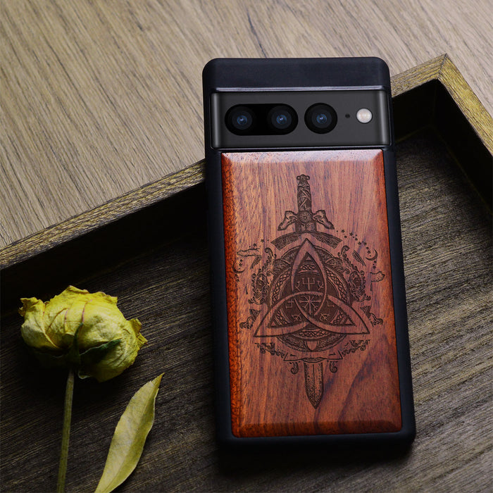 Norse Emblems, Classic Engraved Wood & TPU Case - Artisanal Cover for Google Pixel