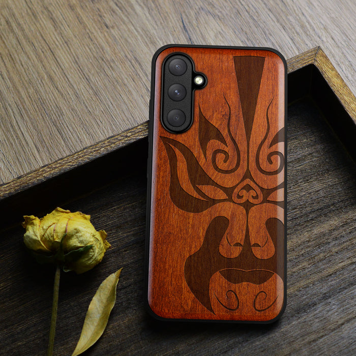 The Chinese Opera Mask, Classic Engraved Wood & TPU Case - Artisanal Cover for Samsung Galaxy