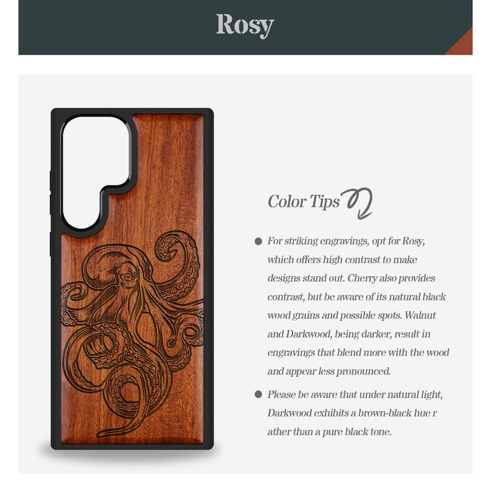 Bodybuilding Octopus Illustration Classic Engraved Wood & TPU Case Samsung Galaxy Artisanal Case View