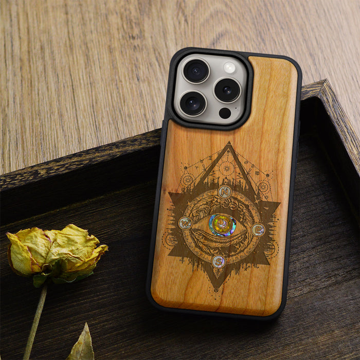 Storm Eye, Hand-Inlaid Wood & Mother of Pearl Case - Artisanal Cover for Apple iPhone