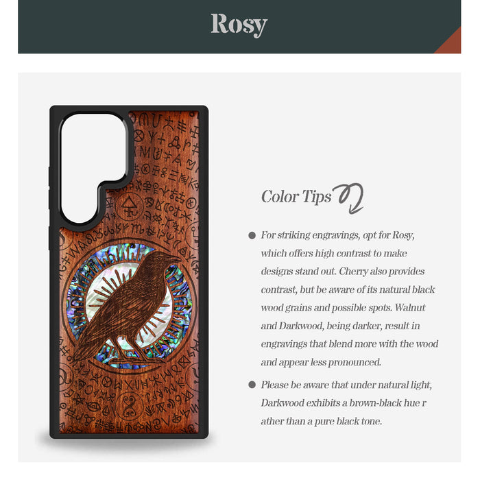 The Haloed Crow Hand-Inlaid Wood & Mother of Pearl Case Samsung Galaxy Artisanal Case View