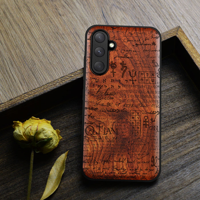 Eloquent Abstraction, Classic Engraved Wood & TPU Case - Artisanal Cover for Samsung Galaxy