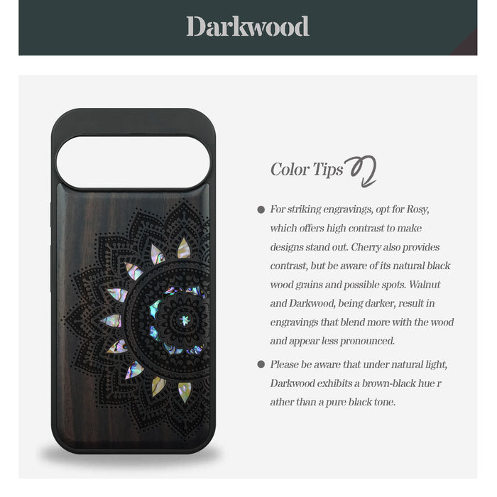 The Half Mandala Lace Art, Hand-Inlaid Wood & Mother of Pearl Case - Artisanal Cover for Google Pixel
