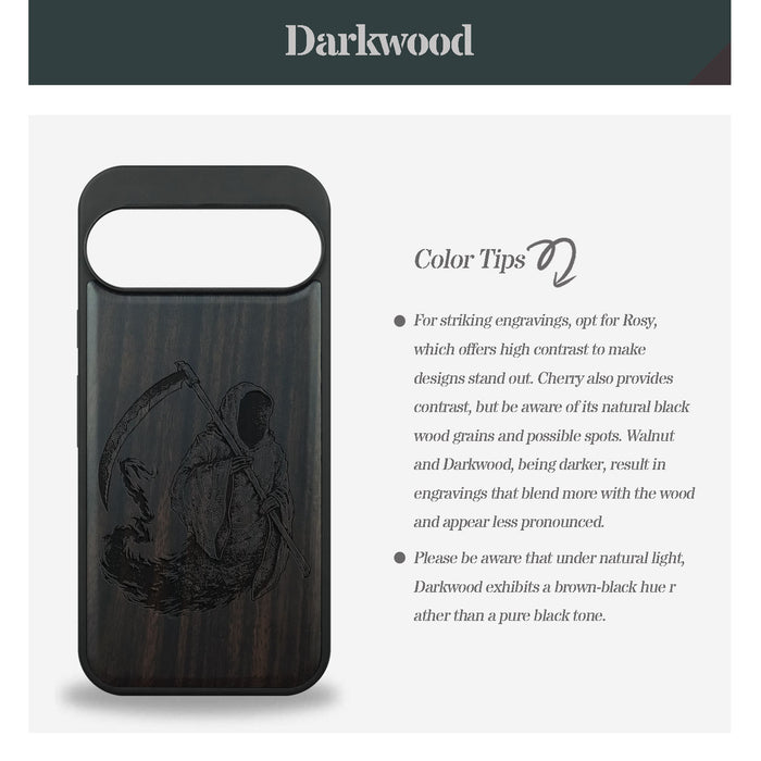 The Grim Reaper, Classic Engraved Wood & TPU Case - Artisanal Cover for Google Pixel