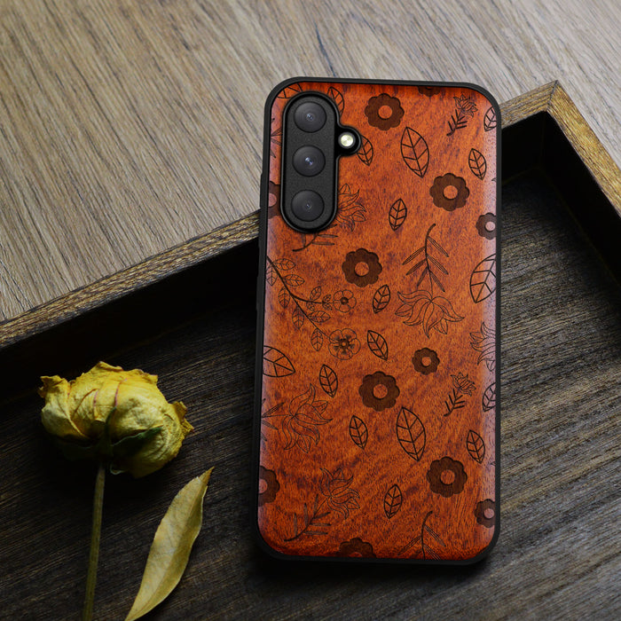 The Floral Continuum, Classic Engraved Wood & TPU Case - Artisanal Cover for Samsung Galaxy