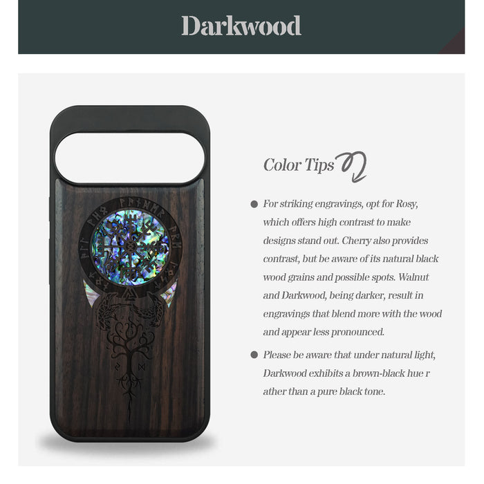 Eternal Compass Roots, Hand-Inlaid Wood & Mother of Pearl Case - Artisanal Cover for Google Pixel