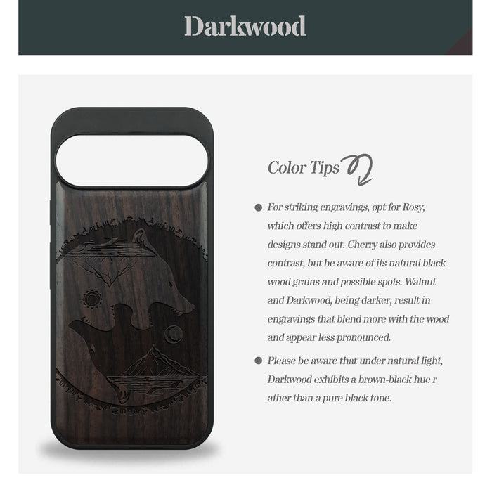 Yin-Yang Wolf, Classic Engraved Wood & TPU Case - Artisanal Cover for Google Pixel