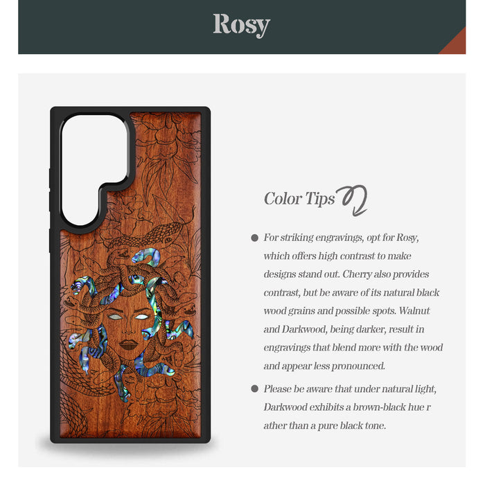 The Medusa Enigma, Hand-Inlaid Wood & Mother of Pearl Case - Artisanal Cover for Samsung Galaxy