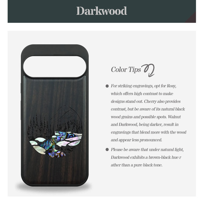 The Lake and Mountain Landscape, Hand-Inlaid Wood & Mother of Pearl Case - Artisanal Cover for Google Pixel