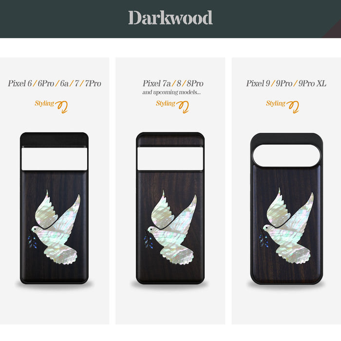 The Dove with Olive Branch, Hand-Inlaid Wood & Mother of Pearl Case - Artisanal Cover for Google Pixel