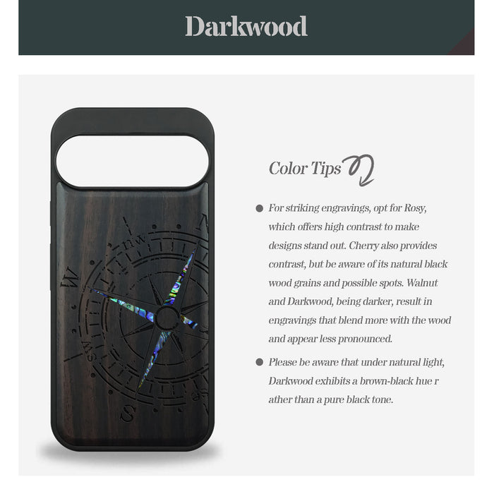 The Incomplete Compass, Hand-Inlaid Wood & Mother of Pearl Case - Artisanal Cover for Google Pixel