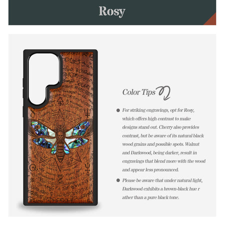 The Death Moth and Octagonal Star Hand-Inlaid Wood & Mother of Pearl Case Samsung Galaxy Artisanal Case View