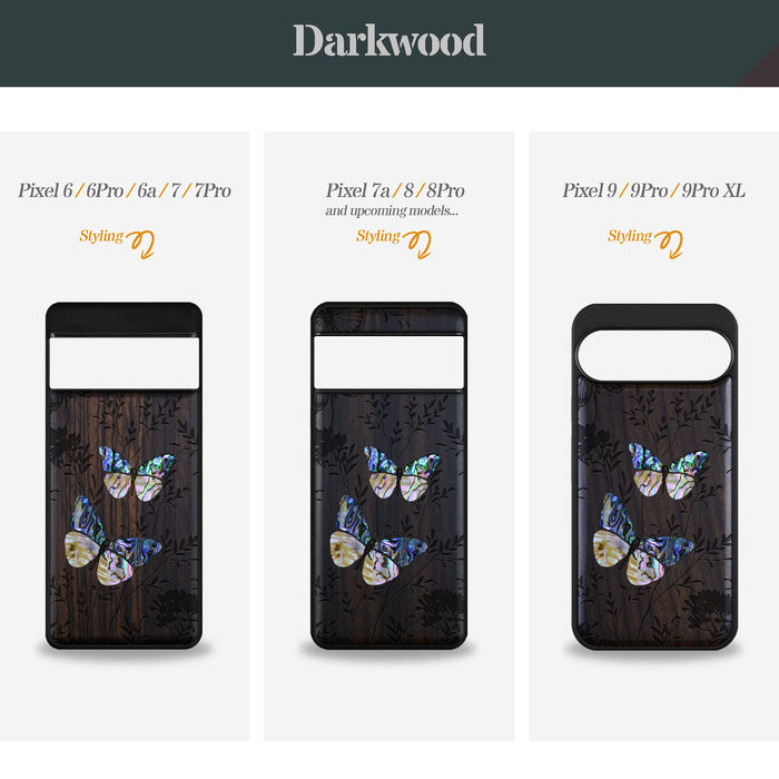 A Dance of Nature, Hand-Inlaid Wood & Mother of Pearl Case - Artisanal Cover for Google Pixel