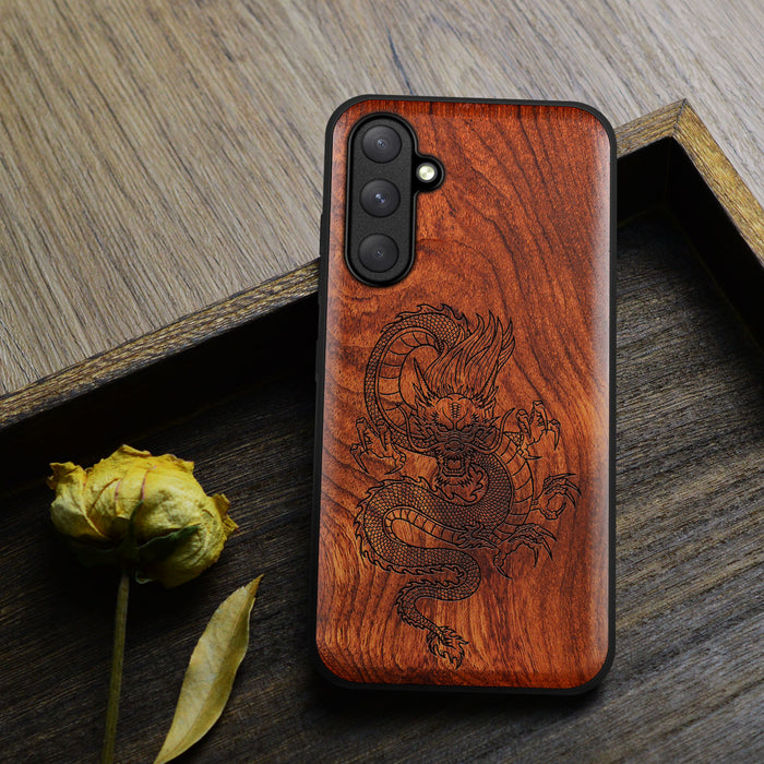 The Oriental Dragon, Classic Engraved Wood & TPU Case - Artisanal Cover for Samsung Galaxy