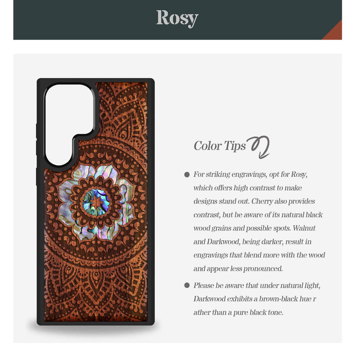 The Indian Floral Mandala, Hand-Inlaid Wood & Mother of Pearl Case - Artisanal Cover for Samsung Galaxy