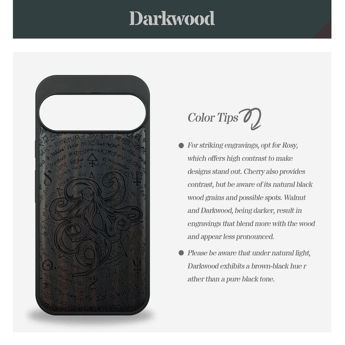 Celestial Cephalopod, Classic Engraved Wood & TPU Case - Artisanal Cover for Google Pixel