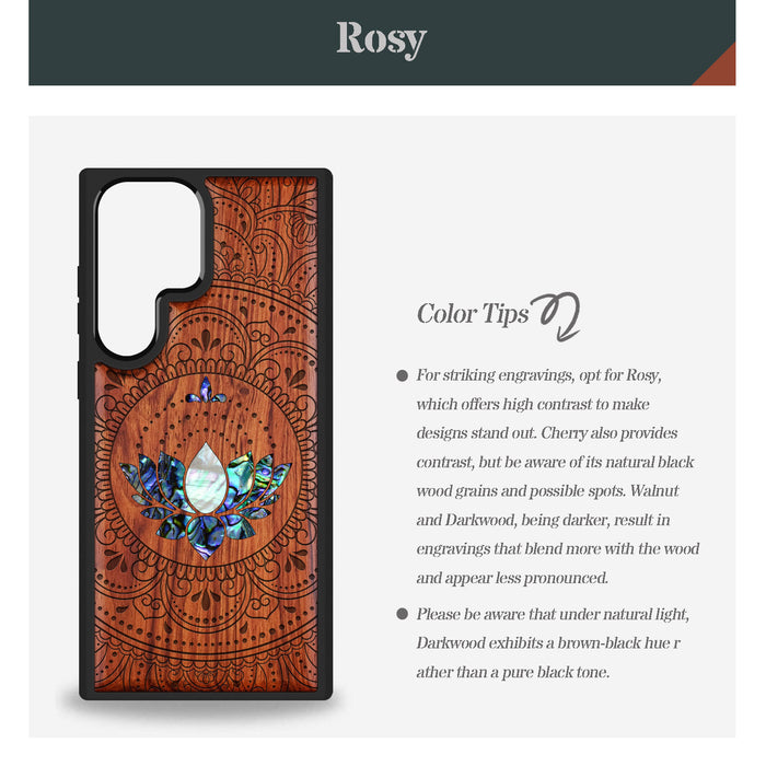 Lotus Mandala Essence, Hand-Inlaid Wood & Mother of Pearl Case - Artisanal Cover for Samsung Galaxy