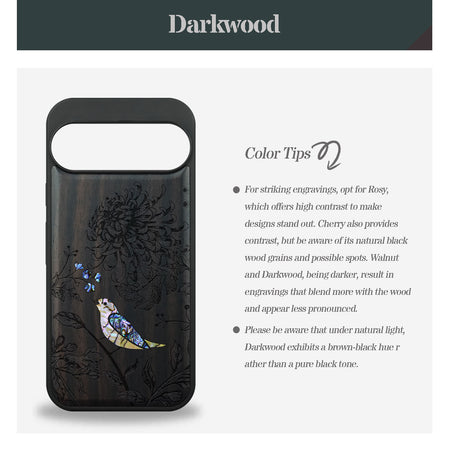 The Chrysanthemum and the Songbird Hand-Inlaid Wood & Mother of Pearl Case Google Pixel Artisanal Case View