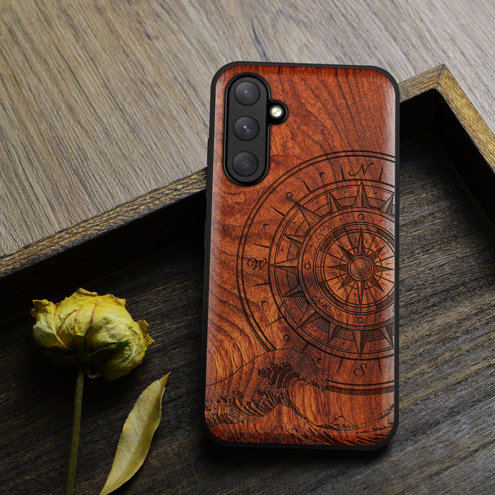 The Compass and the Wave, Classic Engraved Wood & TPU Case - Artisanal Cover for Samsung Galaxy