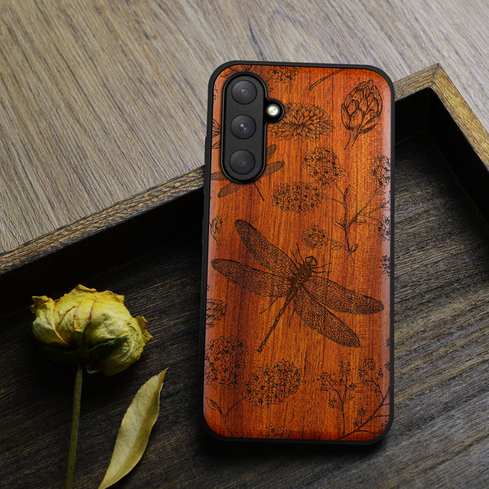 The Dragonfly Dance, Classic Engraved Wood & TPU Case - Artisanal Cover for Samsung Galaxy