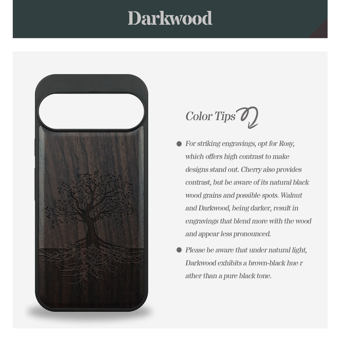 Yin Yang Tree, Classic Engraved Wood & TPU Case - Artisanal Cover for Google Pixel