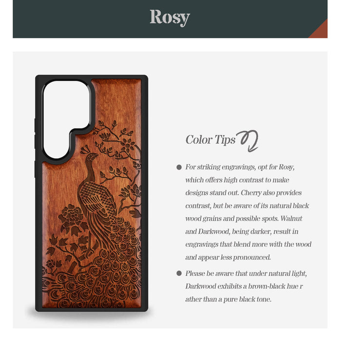 The Majestic Asian Peacock, Classic Engraved Wood & TPU Case - Artisanal Cover for Samsung Galaxy