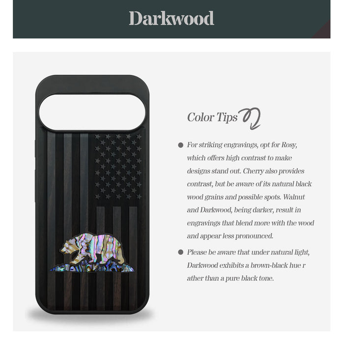 The Grizzly of the Golden State, Hand-Inlaid Wood & Mother of Pearl Case - Artisanal Cover for Google Pixel