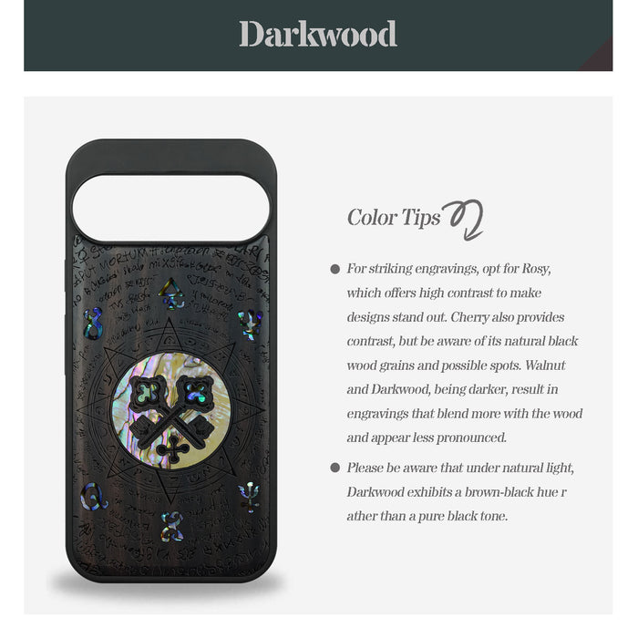 A Heraldic Enigma, Hand-Inlaid Wood & Mother of Pearl Case - Artisanal Cover for Google Pixel
