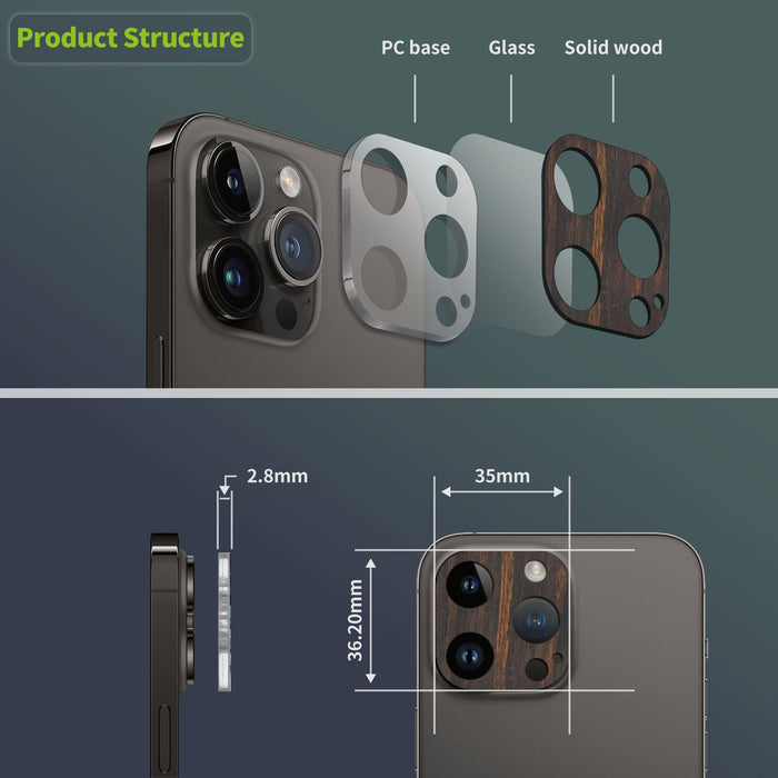 Hand-Inlaid Wooden Camera Lens Protector for Apple iPhone