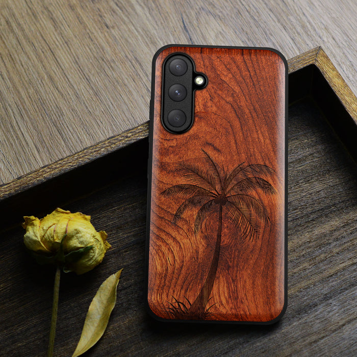 The Palm Tree Silhouette, Classic Engraved Wood & TPU Case - Artisanal Cover for Samsung Galaxy