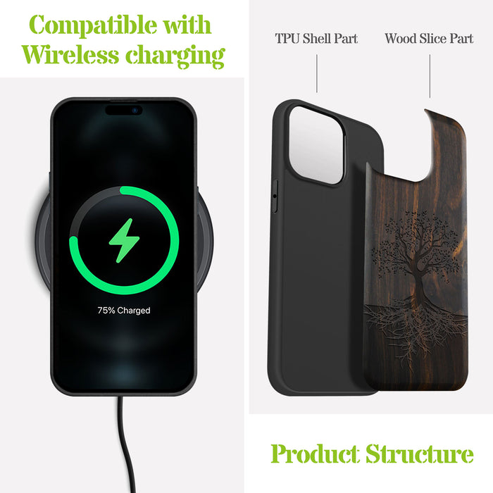 The Yin Yang Tree, Classic Engraved Wood & TPU Case - Artisanal Cover for Apple iPhone