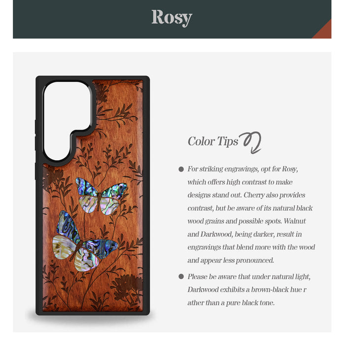 A Dance of Nature, Hand-Inlaid Wood & Mother of Pearl Case - Artisanal Cover for Samsung Galaxy