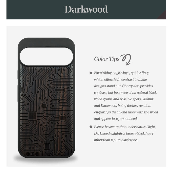Circuit Art, Classic Engraved Wood & TPU Case - Artisanal Cover for Google Pixel